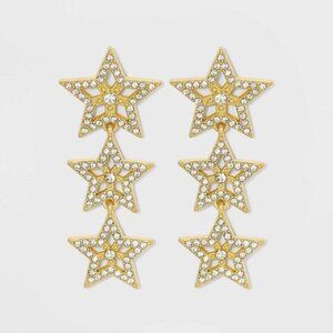 SUGARFIX BaubleBar Stacked Star Drop Earrings Metallic Gold Rhinestone
